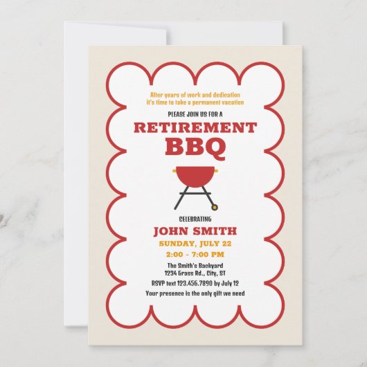 Invitation Fête de retraite du barbecue d'été moderne (Devant)