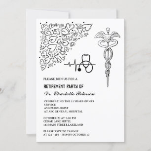 Invitation Fête de retraite du médecin Caducée Stéthoscope