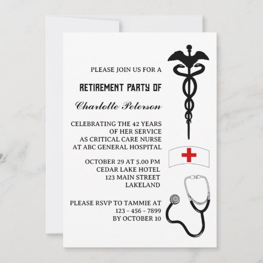 Invitation Fête de retraite d'une infirmière moderne (Devant)