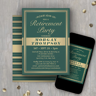 Invitation Fête de retraite élégant vert et or script