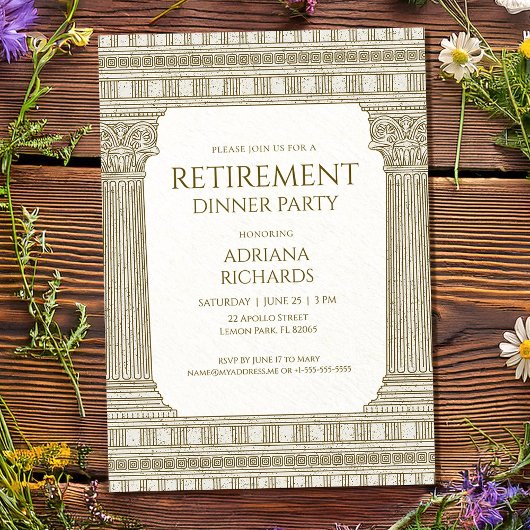 Invitation Fête de retraite élégante avec colonnes