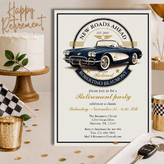Invitation Fête de retraite élégante avec emblème vintage ble