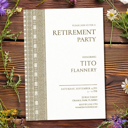 Invitation Fête de retraite élégante en Grèce