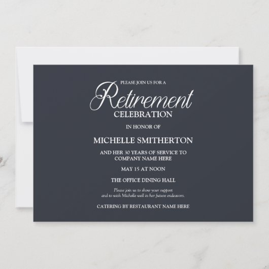 Invitation Fête de retraite élégante et simple bleu marine (Devant)