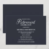 Invitation Fête de retraite élégante et simple bleu marine (Devant / Derrière)