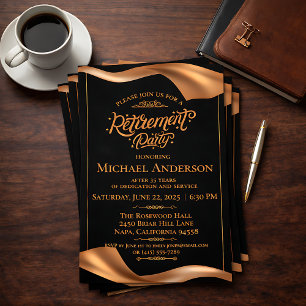 Invitation Fête de retraite élégante noir et or