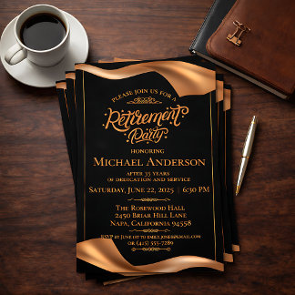 Invitation Fête de retraite élégante noir et or