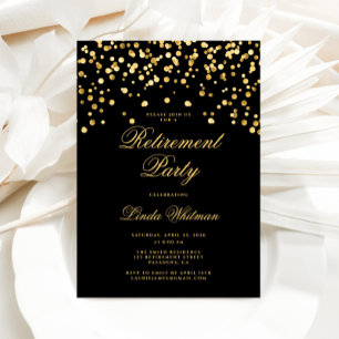 Invitation Fête de retraite élégante noire et or