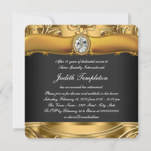 Invitation Fête de retraite élégante noire et or pour femme