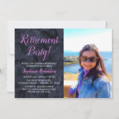 Invitation Fête de retraite élégante photo rose et noir (Devant)