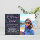 Invitation Fête de retraite élégante photo rose et noir (Debout devant)