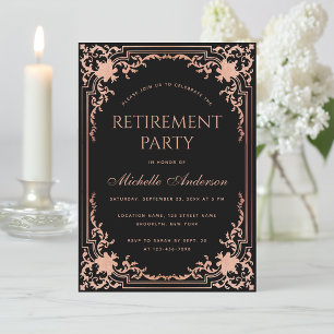 Invitation Fête de Retraite Élégante Rose Gold Noir Pink