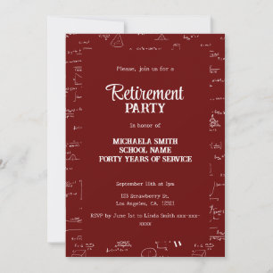 Invitation Fête de retraite élégante rouge bordeaux pour prof