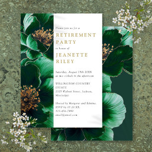 Invitation Fête de retraite élégante verte et dorée florale
