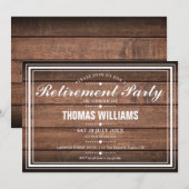 Invitation Fête de retraite en bois de grange rustique (Devant / Derrière)