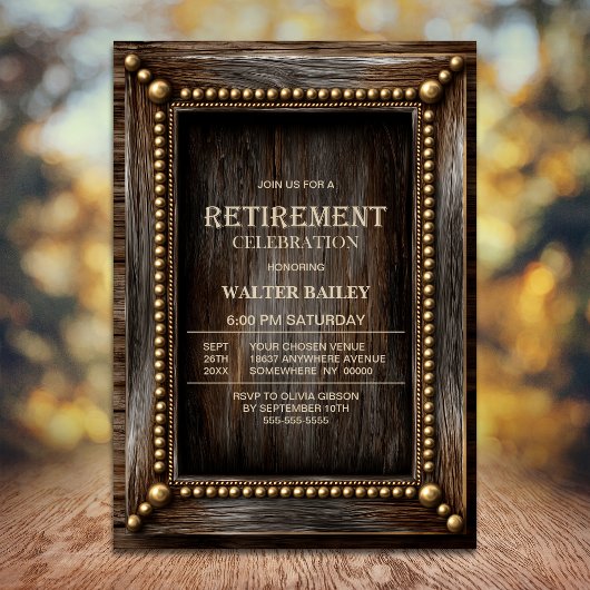 Invitation Fête de retraite en bois rustique