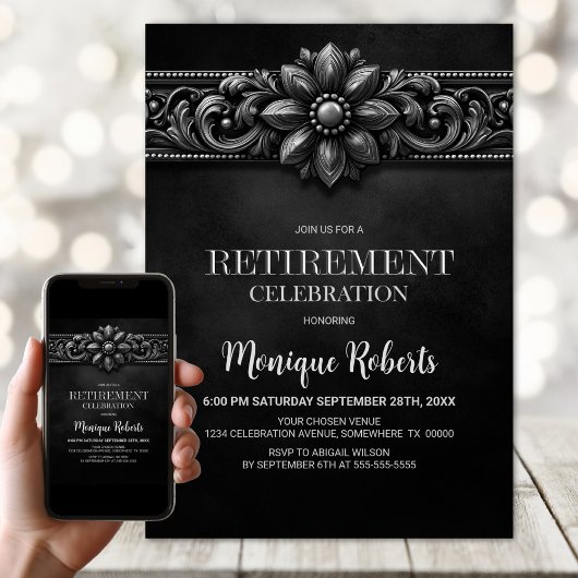 Invitation Fête de retraite Fleur Argentée