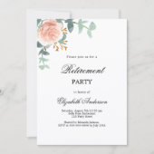 Invitation fête de retraite fleurie d'or rose (Devant)