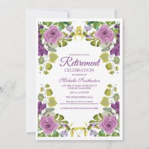 Invitation Fête de retraite Fleurs Violettes Elégantes et Vig