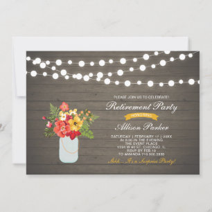 Invitation Fête de retraite Floral Automnal en Bois Rustique