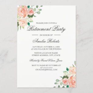 Invitation Fête de retraite florale aquarelle rose pêche