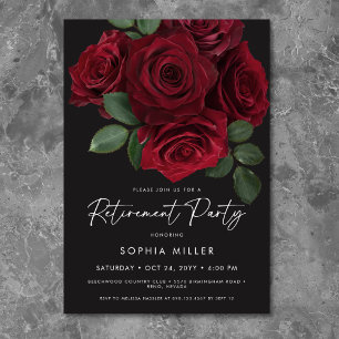 Invitation Fête de retraite florale aux roses rouges élégante