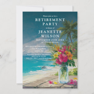Invitation Fête de retraite florale de plage tropicale océan