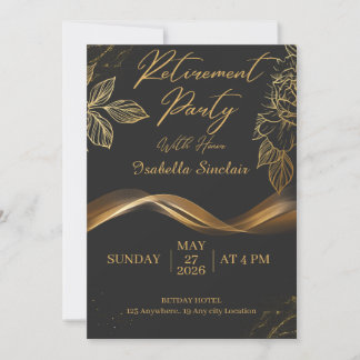 Invitation Fête de retraite florale dorée élégante et personn