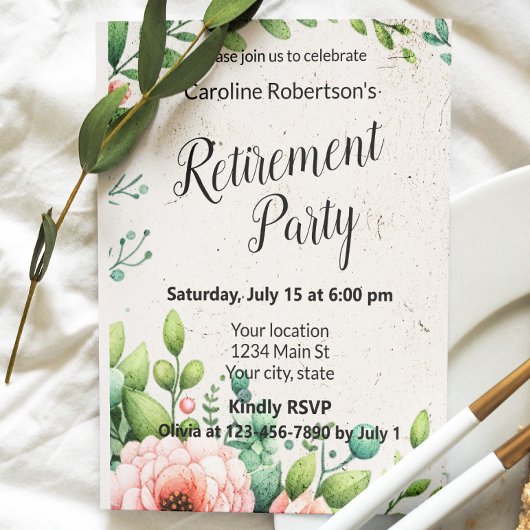 Invitation Fête de retraite florale élégante