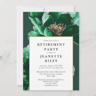 Invitation Fête de retraite florale élégante moderne verte