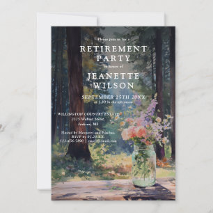 Invitation Fête de retraite florale forestière rustique aquar