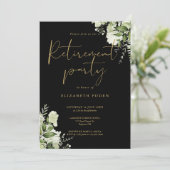 Invitation Fête de retraite florale verte et or noir (Debout devant)