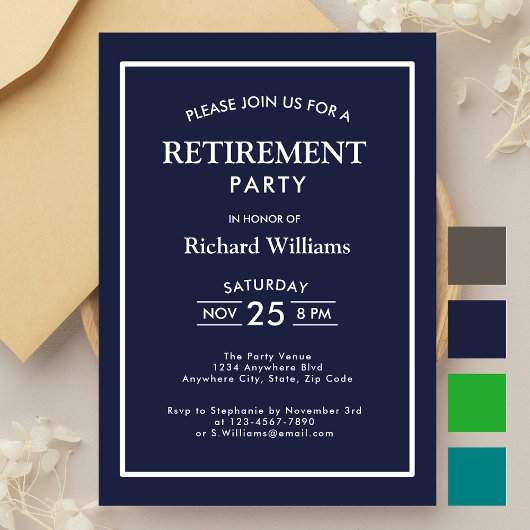 Invitation Fête de retraite Formel Classique Bleu Blanc