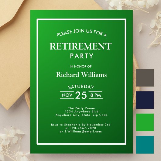 Invitation Fête de retraite Formel Classique Vert Blanc