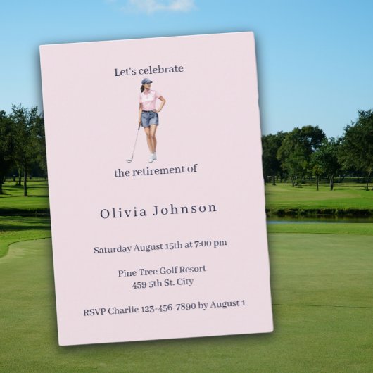 Invitation Fête de retraite golfeuse aquarelle