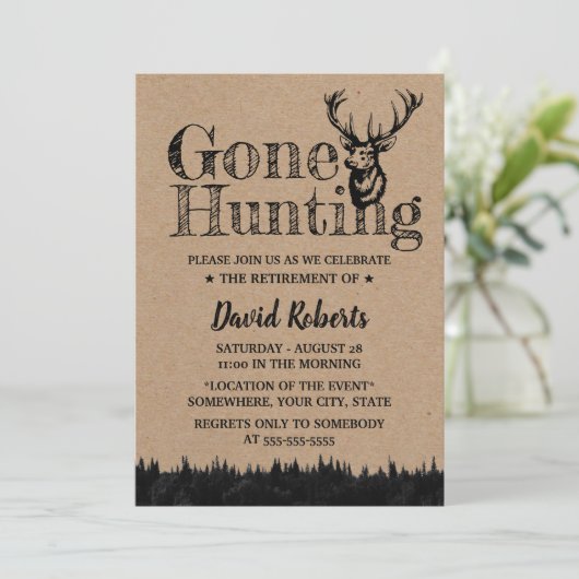 Invitation Fête de retraite Kraft rustique de chasse (Debout devant)