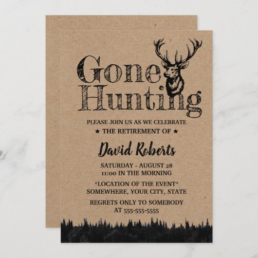 Invitation Fête de retraite Kraft rustique de chasse (Devant / Derrière)
