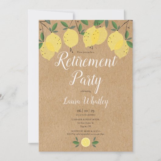 Invitation Fête de retraite Lemons Rustic Kraft (Devant)
