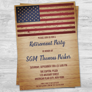 Invitation Fête de retraite militaire Drapeau américain Patri