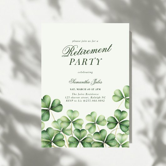 Invitation Fête de retraite Moderne Élégante Trèfle Vert