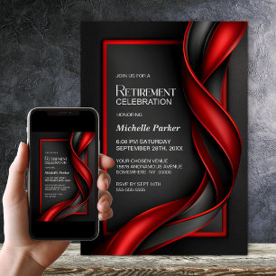 Invitation Fête de retraite moderne noire et rouge