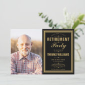 Invitation Fête de retraite moderne photo noir et or (Debout devant)