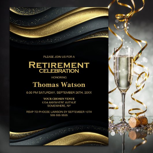 Invitation Fête de retraite noir et or