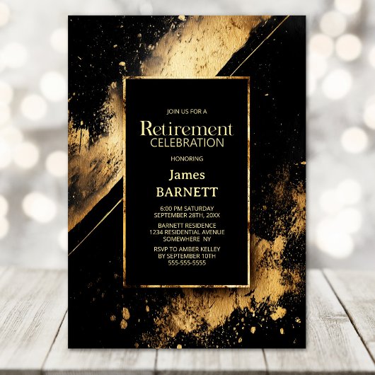 Invitation Fête de retraite noir et or