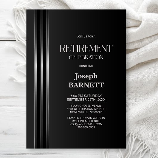 Invitation Fête de retraite Noir Gris rayé d'argent