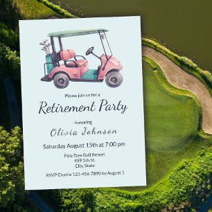 Invitation Fête de retraite Panier de golf rose aquarelle 