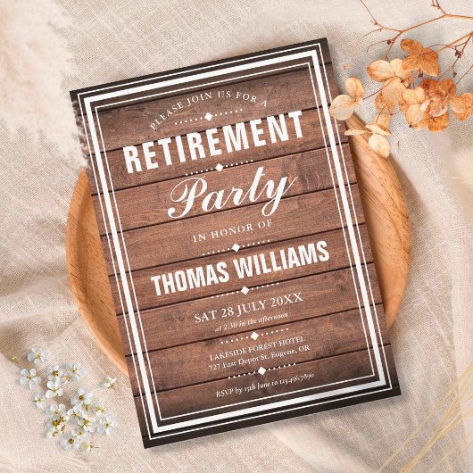 Invitation Fête de retraite Panneaux de bois rustique