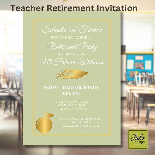 Invitation Fête de retraite Pastel Doré des Enseignants Éléga