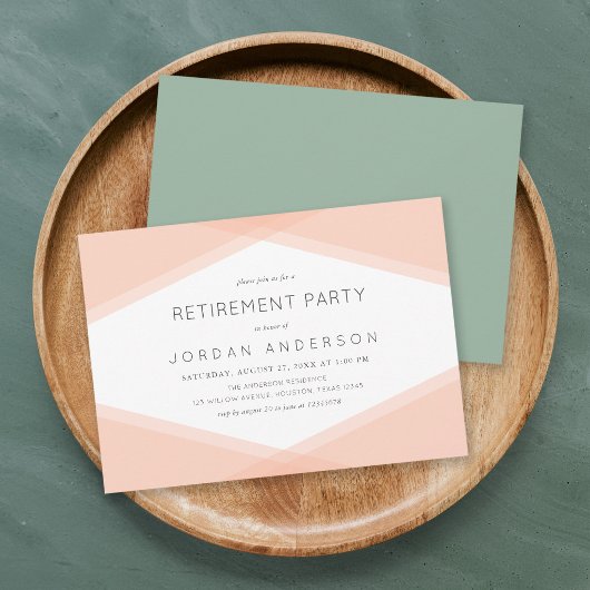 Invitation Fête de retraite Peach Layer Geometric Light Sage