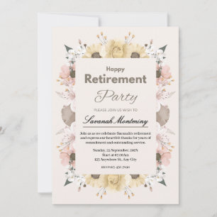 Invitation Fête de retraite photo florale beige et rose